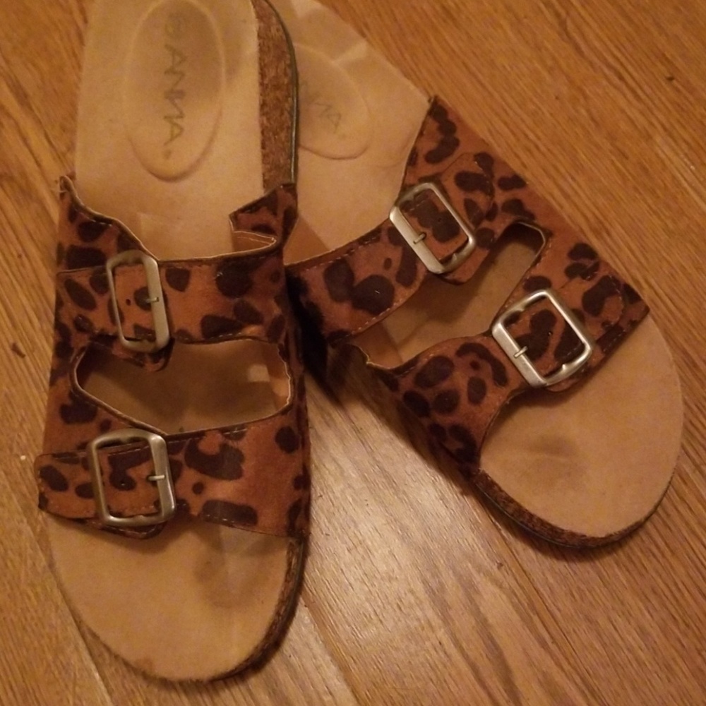 Cheetah print sandals.